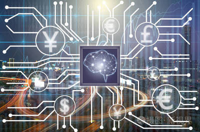 Fintech 連接和人工智能的大腦技術在交易圖上的城市背景。顯示 cryptocurrency 或數字貨幣, Fintech